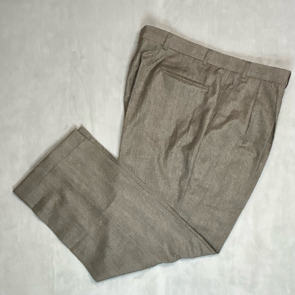 90s Lauren Ralph Lauren Mens Dress Pants Brown 36x28.5 Glen Plaid Pleated Cuffs